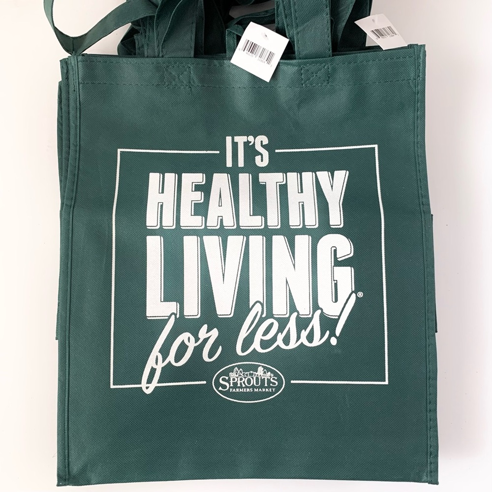 Hold 5 large Sprouts Farmers Market shopping Tote Bag set